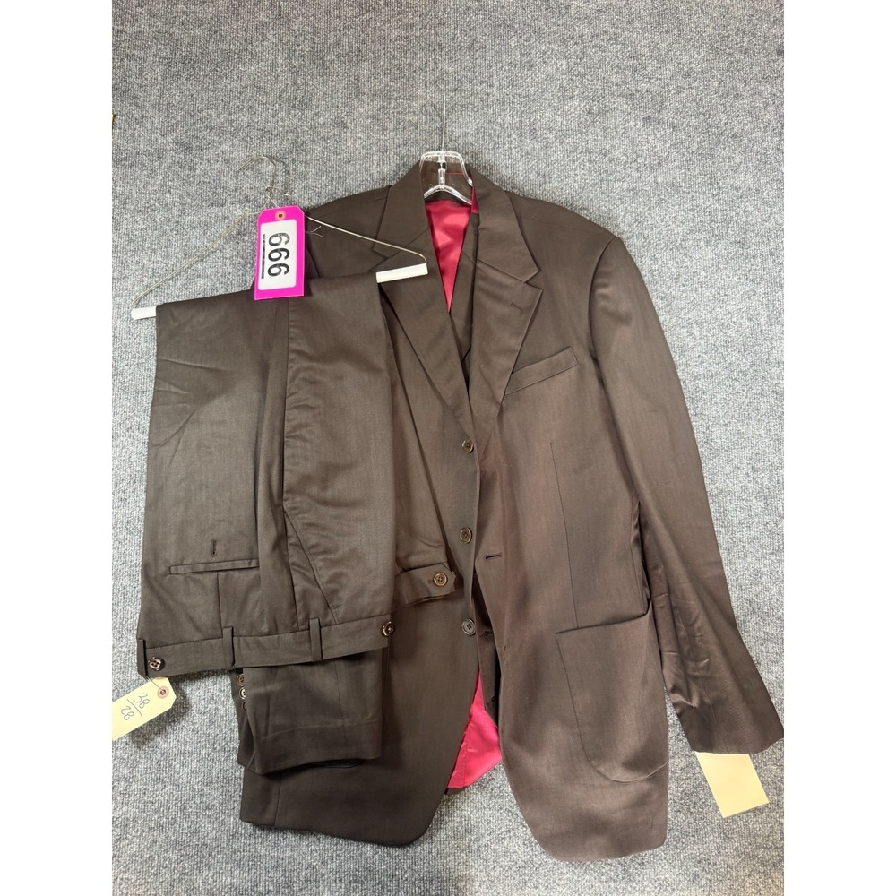 Men's Brown 3 Piece Suit Set Blazer Vest Pants Solid Formal 44L 38/28